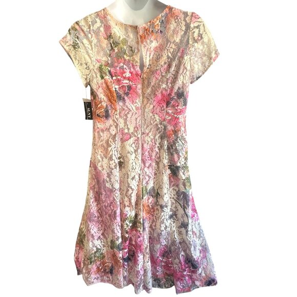 SL Fashions SLNY Floral Sequin Lace Sheer Yoke Dress Tea Length Size 16 NWT - Picture 6 of 16